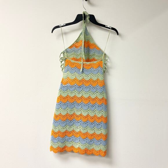 Zara Striped Halter Cut Out Crochet Limited Edition Mini Dress Multi Women's S - Picture 4 of 6